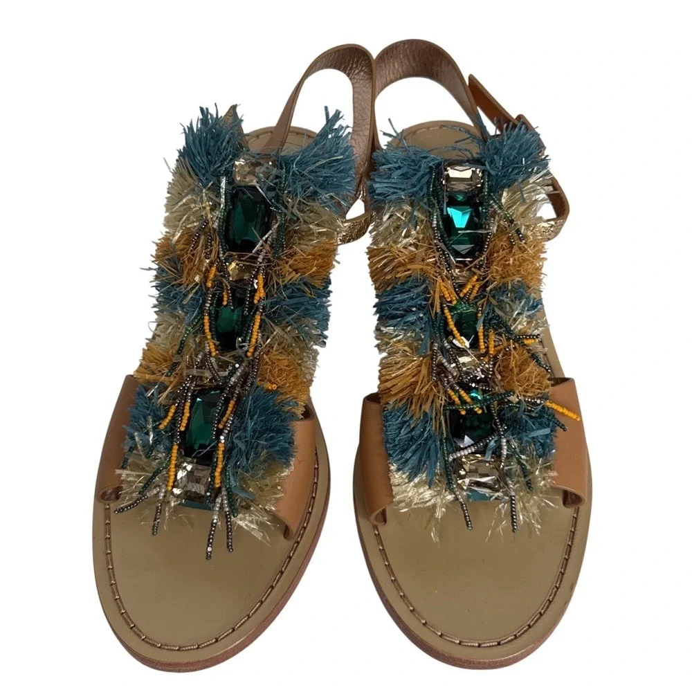 Sanchita Dilochia Embellished Fringe Slingback Sandal EU40 US9 Festival Bohemian